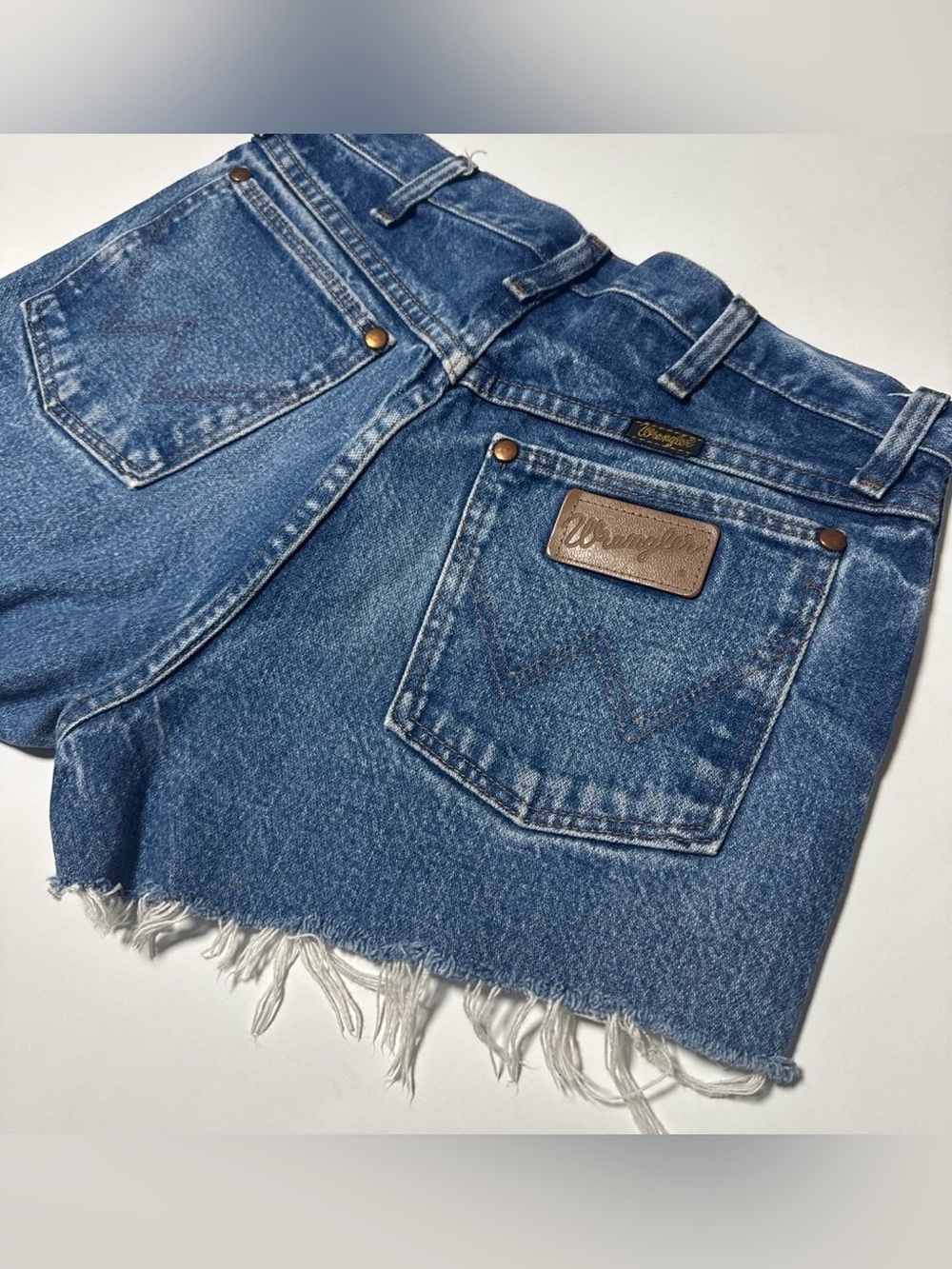 Wrangler Blue Denim Frayed Hem Cutoff Shorts